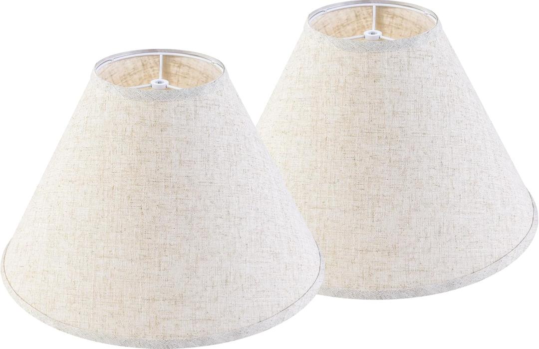 GO&SO Large Empire Lamp Shades Set of 2-6.5"x16.3"x10.5" - Beige Linen Fabric, Handmade Replacement Lamp Shades for Table Lamps, Floor Lamps, Soft Warm Glow, Assembly Required, Spider Fitter