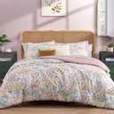 CASAAGUSTO Full Comforter Set, 7 Pieces Bed in a Bag Full Pinkish Floral Comforter Set with Flowers Leaves Pattern, Soft Seersucker Design All Season Full Size Bedding Set