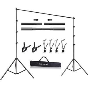 SLOW DOLPHIN 10x 8.5 ft Photo Backdrop Stand, Adjustable Photography Background Support System Stand for Photo Video Studio with Carrying Bag, Clips, Clamps