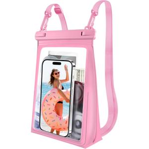 Large Waterproof Phone Pouch [with Sealing Strip], Cell Phone Dry Bag for iPhone 16 15 14 13 Pro Max Galaxy S25 S24 S23 All Devices, Floating Water Proof Bag for Beach Water Park Pink (Large (Up to 8.5"))