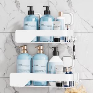 TAILI Shower Caddy Suction Cup 2 Pack,Stainless Steel Rustproof Shower Shelves,No Drilling Wall Mounted Basket,Large Capacity,Removable Suction Cup Bathroom Organizers & Home Decor, White
