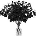 10 Pcs Black Artificial Eucalyptus Stems,14" Faux Eucalyptus Leaves Branches Bouquet,Black Silk Flowers for Home Halloween,Flower Arrangement DIY,Farmhouse Decor