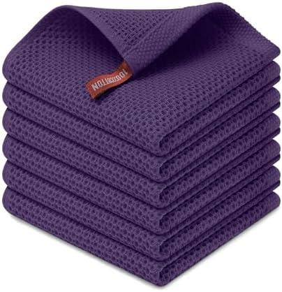 Kitinjoy 100% Cotton Kitchen Dish Cloths (12 X 12 Inches, Eggplant), Pack of 8 Waffle Weave Ultra Soft Absorbent Dish Towels for Drying Dishes Quick Drying Kitchen Towels Dish Rags (Violet)