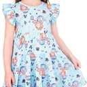 Girls' Casual Dress,Soft Cotton Kids Short Sleeve,Breathable A-Line Teen Sundress Size 6-7Y