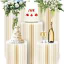 5 Pcs Foldable White Cylinder Stands for Party, 31.5", 23.6", 15.7" Height Portable Cake Pedestal Stand with Clear Acrylic Plate, Cake Cylinder Stand for Wedding Banquet Decor