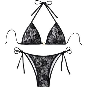 SISKIN Women's String Triangle Bikini Sets Swimsuit for Women 2 Piece Thong Bathing Suit with Side Tie Bikini Bottom (Large, Black)