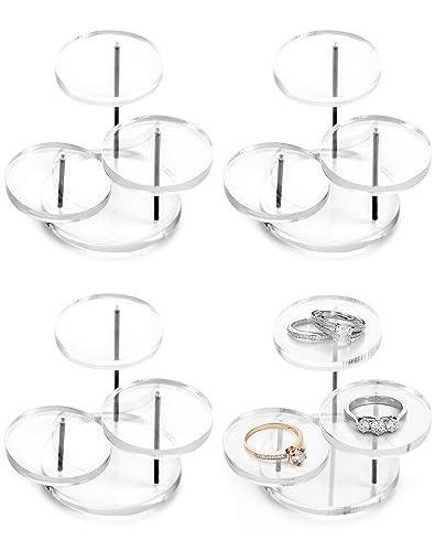 QWORK Mini 3-Tier Clear Acrylic Display Risers – Small Jewelry & Figurine Stand for Home, Storefront & Exhibits, 4 Pack