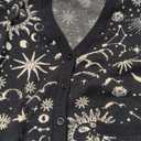 Women's Plus Size Boho Printed Cardigan Sweaters Button Up V Neck Long Sleeve Grunge Punk Knit Tops Hippie Outerwear (4X-Large Plus, Black)