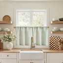Jinchan Striped Linen Kitchen Curtains 20 Inches Length Tier Curtains Farmhouse Modern Cafe Style Small Window Treatments Airy Light Filtering Rod Pocket for Living Room Bathroom 2 Panels Sage Green