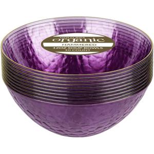 12 oz Purple/Gold Rim Hammered Bowls - Disposable Plastic Catering and Party Bowls - Case of 1200