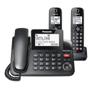 Panasonic Corded Phone/Cordless Phone with Answering Machine, Advanced Call Block and 2Way Recording, 2 Handsets Expandable up to 6 Cordless Handsets  KXTGF852B (Black)