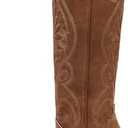 VOMIRA Knee High Cowboy Boots for Women Pointed Toe Chunky High Heels Pull-on Embroidered Boots Western Boots Wide Calf Cowgirl Boots 8