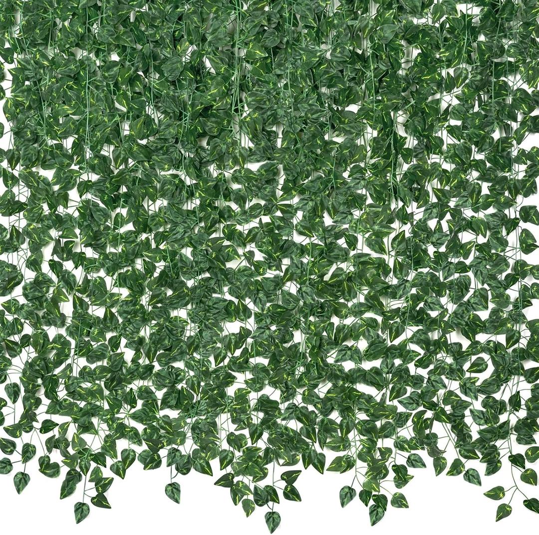 CQURE 96 Pack 672Ft Artificial Ivy Garland, Fake Vines UV Resistant Greenery Leaves Fake Plants Hanging Aesthetic Vines for Home Bedroom Party Garden Wall Room Decor