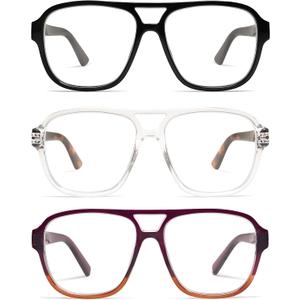 AMOMOMA 3 Pack Oversized Aviator Spring Hinge Reading Glasses for Women Men,Retro Blue Light Computer Reader Frame AM6081