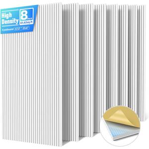 8 x 8 Pack Large Acoustic Panels Sound Absorbing with Self-Adhesive, 47.2*23.6*0.36 High Density Sound Proof Foam Panels for Walls, 3D Vertical Soundproof Wall Panels for Home Studio Office Decor-White