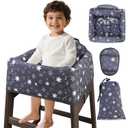 Baby High Chair Cover Restaurant with Strap Pads & 3-Point Harness, Machine Washable, Waterproof Portable Highchair Covers for Eating, Travel, Home Use - Fits Wooden Chairs, Grey Stars