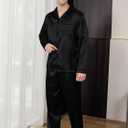 Men's Silky Satin Pajama Sets Mens Sleepwear Big and Tall Pajamas for Men Loungewear Summer Pjs Lounge Set M-5XL (Black, XL)
