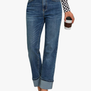 Womens Jeans High Waisted Stretchy Straight Leg Jeans for Women Tummy Control Trendy Cute Ankle Fold Hem Jeans Pants Size M