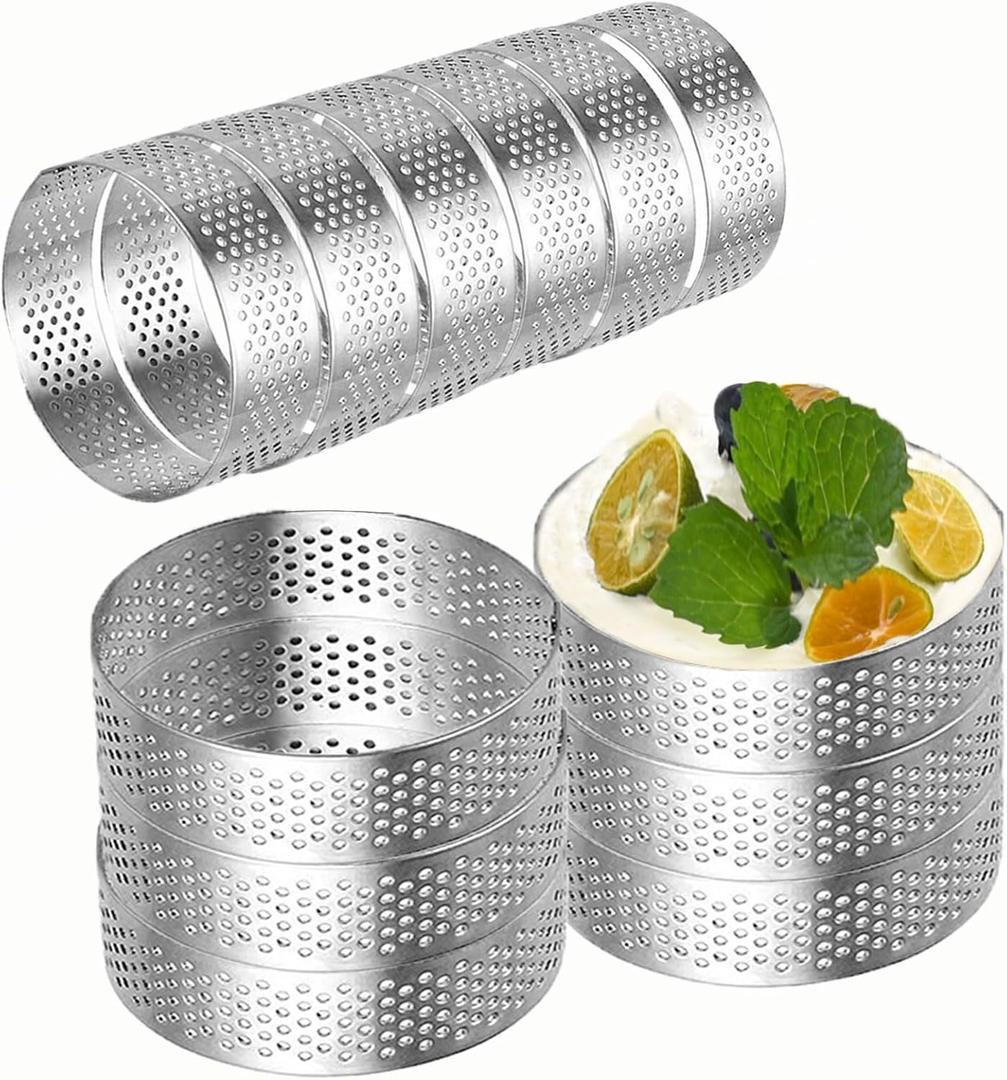 DATANYA 12Pack Tart Rings Perforated Tart Ring, Stainless Steel Cake Rings 4 Inch Round Mousse Ring Molds for Baking Cooking Dessert, Small Fruit Tartet Crust