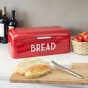 Home Basics Grove Bread Box For Kitchen Counter Dry Food Storage Container, Bread Bin, Store Bread Loaf, Dinner Rolls, Pastries, Baked Goods & More, Retro Vintage Design, Red