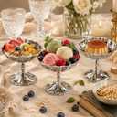 Ice Cream Cups Set of 4 with Spoons, 4.4 oz Stainless Steel Dessert Bowls, Vintage Footed Sundae Cups for Yogurt, Pudding, Fruit & Snacks for Home, Parties & Weddings