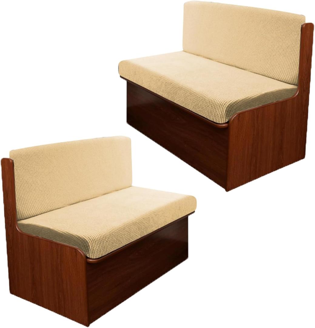 4PCS Rv Dinette Cushion Covers, Outdoor Rv Sofa Covers Washable Rv Seat Covers Furniture Protector Jacquard Stretchable Camper Cushion Covers with 2 Backrest Cover & 2 Bench Cover (Beige)