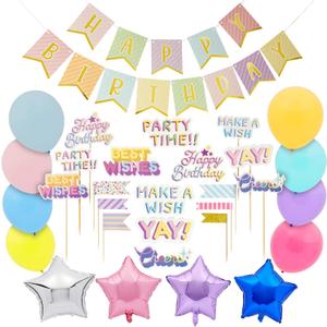 BLUE PANDA - 94 Piece Girls Rainbow Birthday Party Decorations Set with Balloons, Banner, Cake Toppers and Wall Cutouts - Happy Birthday Banner - Party Decoration