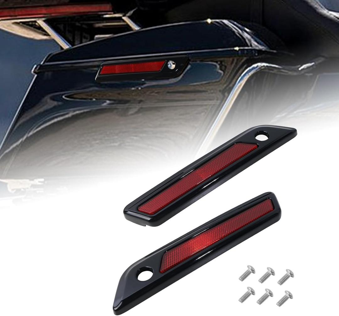 Saddlebag Outer Hinge Latch Cover for Harley Touring Road Glide Street Glide Electra Glide FLHT FLHTC FLHX 2014-2025 Motorcycle Saddle Bags Outer Lid Hinge Light Kit 2 Pcs Black Red