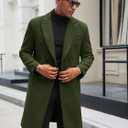 Yousify Mens Double Breasted Trench Coat Notched Lapel Mid Long Peacoat Winter Casual Business Overcoat (L)