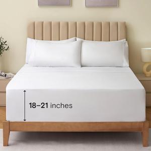 LuxClub 4 PC Full Size Sheet Set Bed Sheets Deep Pockets 18" Wrinkle Free Cooling Bed Sheets Machine Washable Hotel Bedding Silky Soft - White Full