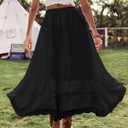 Verdusa Women's Western Cowgirl Lace Skirt Boho Asymmetrical Skirts Country Concert Outfits (Black, M)