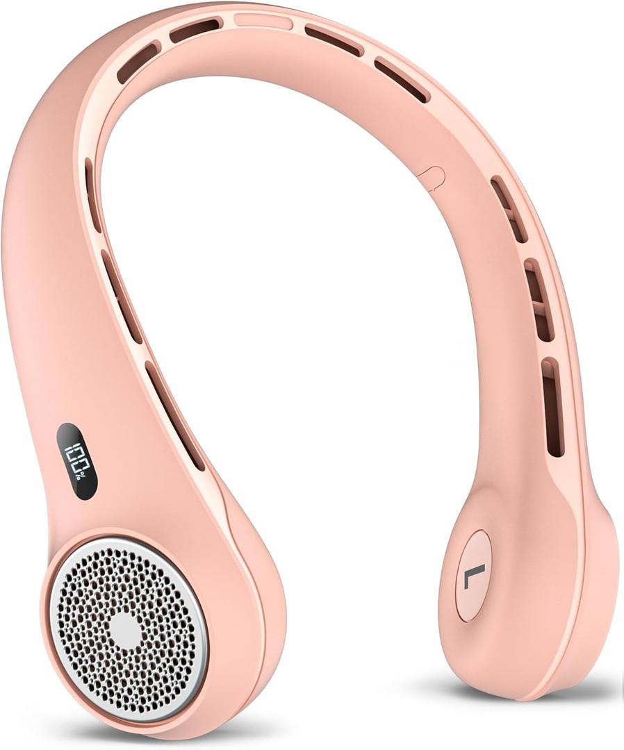 Portable Neck Fan with 4000mAh Rechargeable Battery & LED Display, Personal Cooler for Women/Men, 3-Speed Bladeless 360 Cooling Fans, Stylish Gift for Gym/Travel/Office, Pink