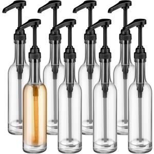 Baderke 8 Pack Glass Coffee Syrup Dispenser Bottles for Bar, 375ml Coffee Pump Dispenser, Glass Syrup Bottle with Pumps, Bar Accessories Clear Bottles(Black)