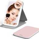 Mocado Travel Makeup Mirro with Lights, 360 Rotation Lighted Makeup Mirror, Portable Mirror with 10x Magnification, 60LEDs 3 Color Lightings, Dimmable Touch Screen, Tabletop Light up(Pink)