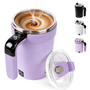 Self Stirring Coffee Mug, 2026 New Automatic Magnetic Stirring Coffee Mug with Temperature Display,Detachable Base Self-Stirring Mug, Smart Mixing Cup for Coffee, Chocolate, Milk, Tea(Black) (Purple)