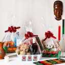 Marspark 18 Pcs 6 Set Kwanzaa Bags for Gifts 8x10'' Kwanzaa Gift Menorah Basket Boxes Empty to Fill with Gifts Blue Pull Bows Cellophane Wrapping Supplies for African American Party Favor Decorating