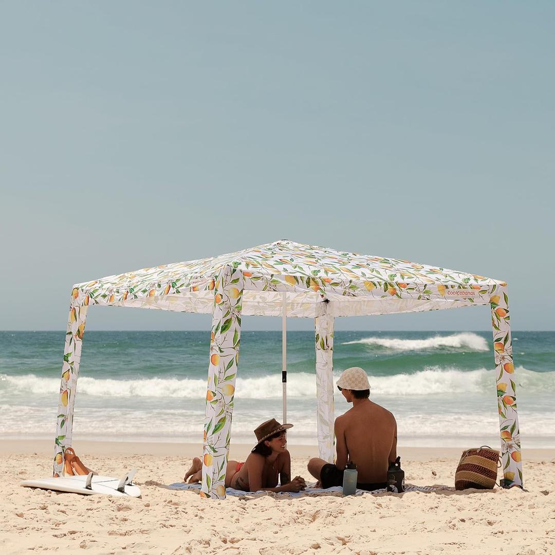 CoolCabana Beach Shade Tent - Easy Setup, UPF 50+ Protection, Large & Medium Sizes, Compact & Wind Resistant - Beach Cabana for The Whole Family - Lemon Scarletta, Medium (43ft2 - 6’6” x 6’6”)