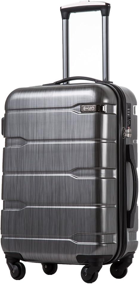Coolife Luggage PC+ABS Hardshell Suitcase with TSA Lock, Spinner Carry On Lightweight (Charcoal, 20in)