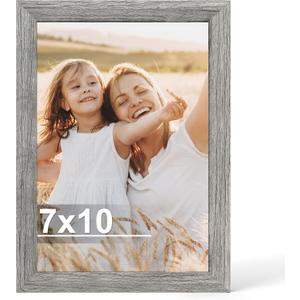 Hongkee 7x10 Picture Frame, Made of Real Glass and Wooden Frame, Horizontal and Vertical Display for Wall or Tabletop (Grey, 1 Pack)
