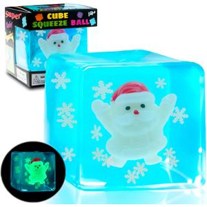 Christmas Santa Claus Squishy Fidget Toy, Squishy Cube with Santa Claus & Snowflake Design, Tactile Anxiety Relief Desk Fidget for Adults, Glow in The Dark, Festive Holiday Stocking Stuffer Gift