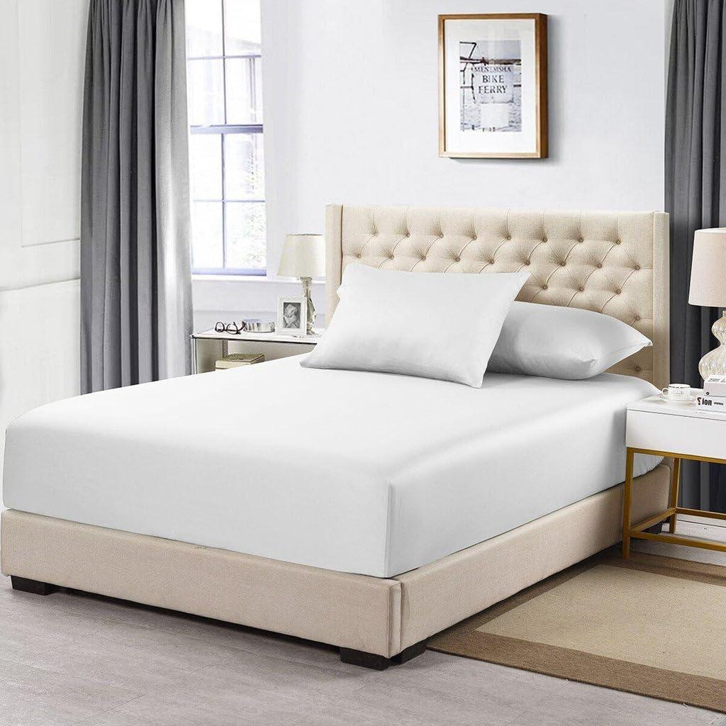 Royal Tradition Made in USA- Low Profile Fitted Sheet Only (6-10 Inches) Pure Cotton 608 Thread Count, Twin Size Bottom Bed Sheet, Solid White