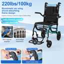 Wheelchairs for Adults with Adjustable Height,Transport Chair Lightweight Foldable with Telescopic Handle,8 inch Honeycomb Rear Wheels Shock-Absorbing Foldable Footrest Armrests,Holds 220 LBS