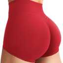 YEOREO Women's Biker Shorts 2.5" No Front Seam Elysina High Waist Hidden Scrunch Workout Gym Yoga Running Shorts (Large, Red)