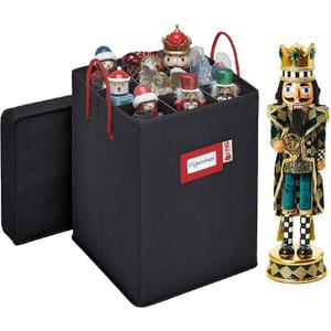 Christmas Nutcracker and Figurine Collectible Storage Box - Stores Up to 9-16" Tall Nutcrackers, Ornaments, and More - Holiday Decor Organizer with Adjustable Dividers - Nutcracker NOT Included (Charcoal)