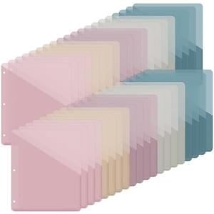 Maitys 50 Pack Binder Pockets 3 Hole Punch Clear Plastic Document Folders Binder Organizer Store Letter Size 8.5x11 Inch Paper Folders with Pockets Slash File Jacket for Office (Morandi Color)