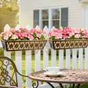 24 Inch Window Boxes Planters Railing Planter Box - 2 Pack Deck Railing Planter Boxes with Adjustable Brackets Coco Liners Balcony Planters Railing Hanging for Window Flower Boxes Outdoor Garden Decor