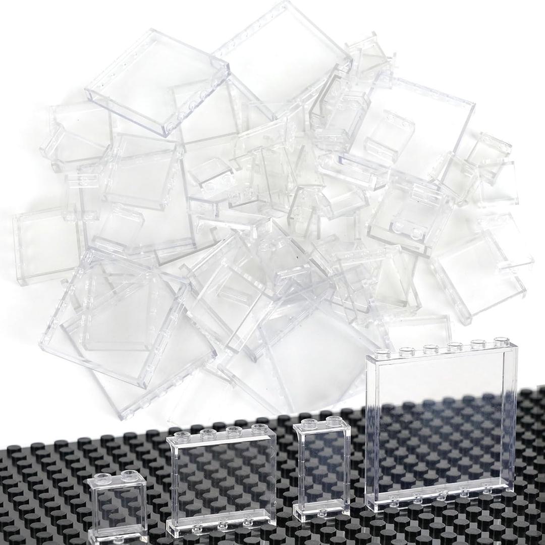 Clear Transparent Flat Plates Bricks, 60pcs Classic Pieces and Parts Panel, Window Bulk Building Blocks Accessories (Transparent Mixed)