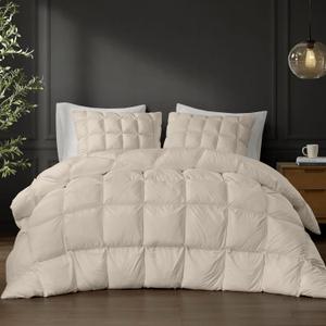 Madison Park King Comforter, Overfilled High Desity Down Alternative Fill Lofty, 3D Puff Jump Tack Quilted Microfiber Fluffy Comforter, Corner Loops, Stay Puffed, King/Cal King, Tan