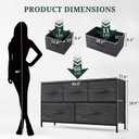 5-Drawer Dresser for Bedroom, Anti-Tip Wide Storage Organizer Fabric Chest of Drawers TV Stand for 45" TV with Wooden Top and Metal Frame for Closet, Living Room, Hallway, Entryway, Charcoal Black, 11.8"D x 39.4"W x 20.9"H