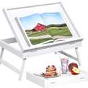 Bed Tray Table Breakfast Food Tray with Folding Legs Serving Tray for Computer Laptop Desk Bed Platters TV Snack Tray by Artmeer (White, Medium)